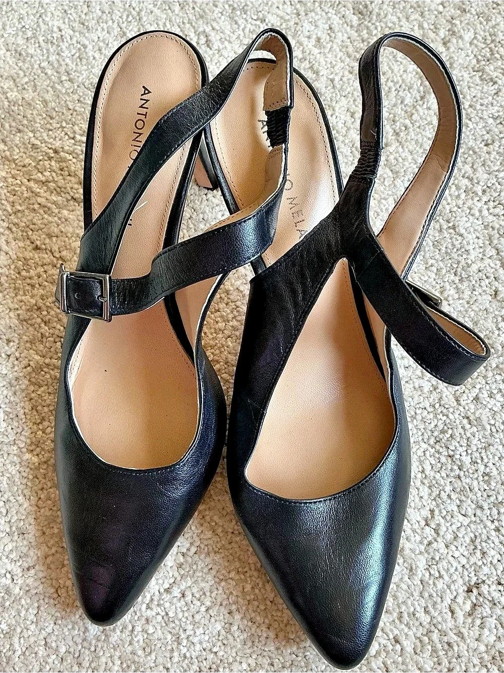 Antonio Melani Black Pointed-Toe Slingback Heels - size 9 1/2